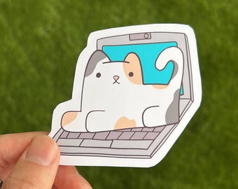 Cat on laptop Sticker