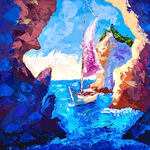 Capri Island Oil Painting Italy Original Art Seascape Impasto Oil Painting Sailboat Artwork Travel Personalized Gifts by ArtSenya