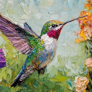 Hummingbird Canvas Large Painting Small Birds Impasto Canvas Fine Art Custom Artwork Gift by ArtSenya