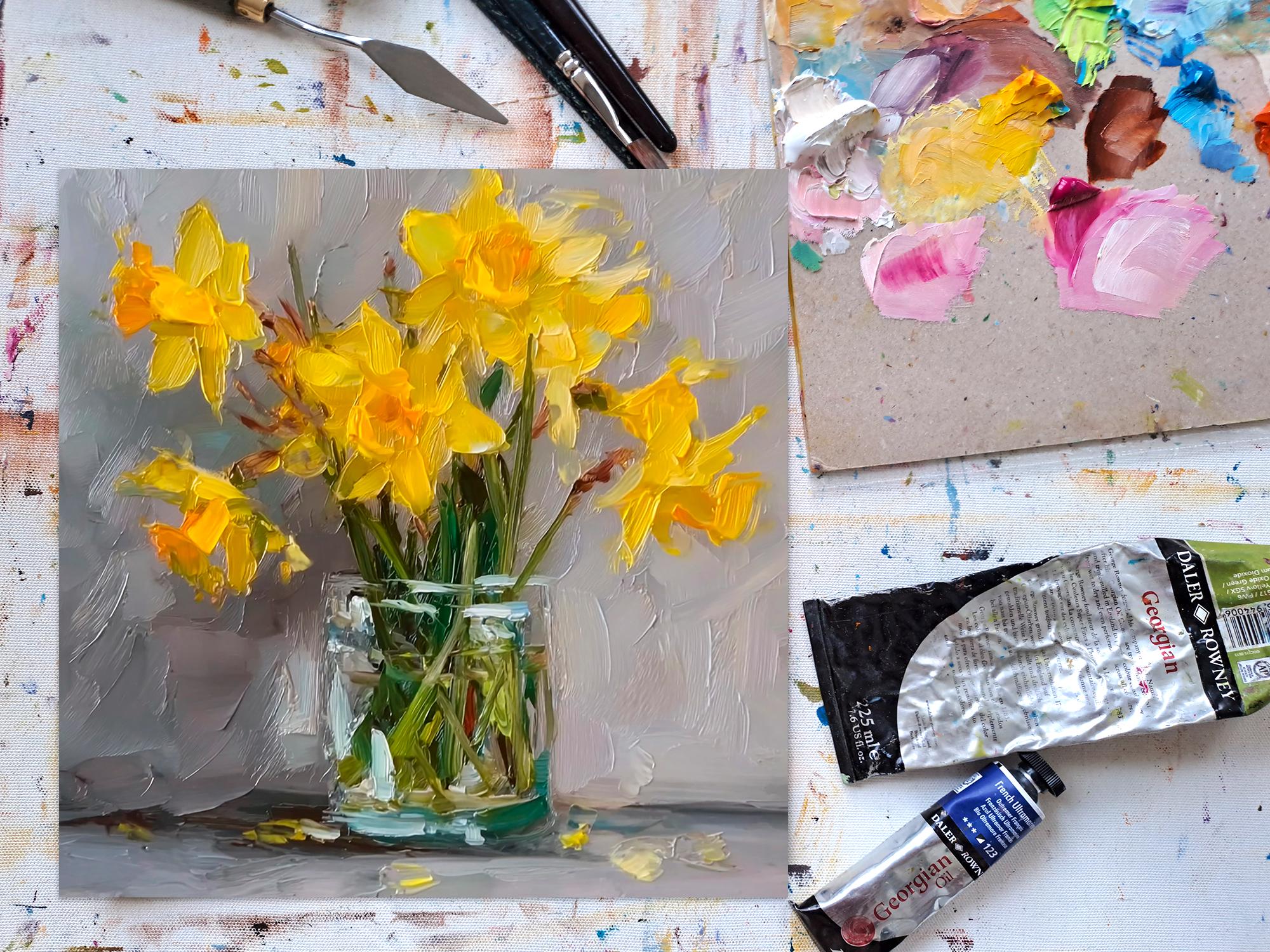 Yellow Daffodils Large Canvas Painting Oil Art Spring Flowers Artwork ...