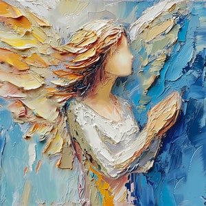 Angel Oil Painting On Canvas Angel Wings Textured Original Art Woman Portrait Wall Art Decor Gifts for Her by ArtSenya