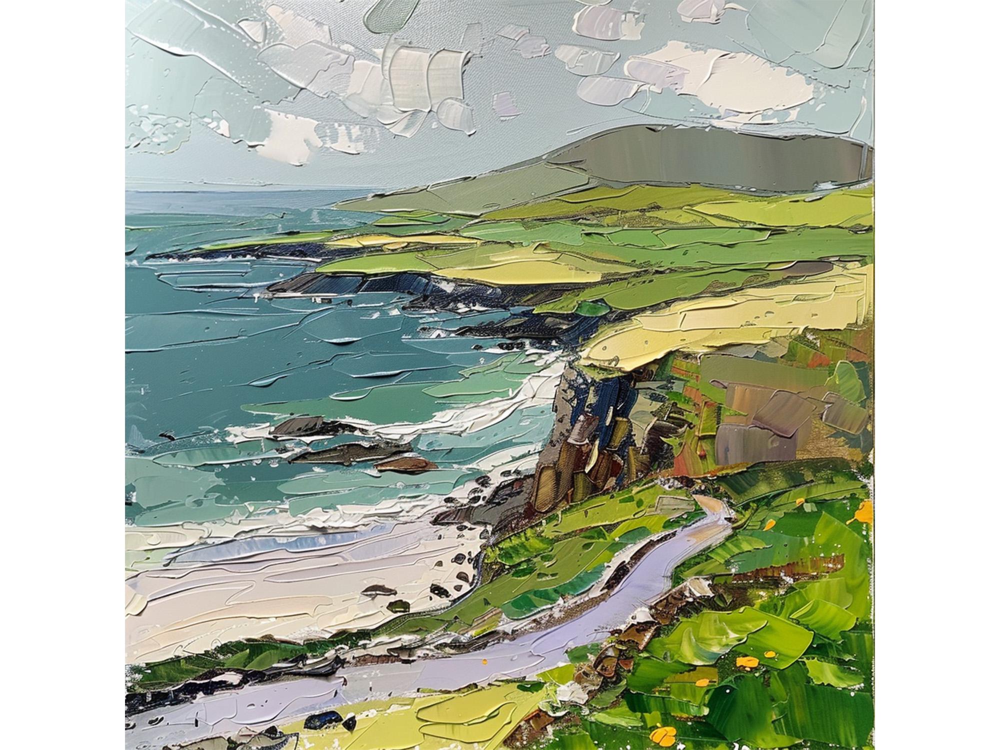 Seven Sisters Cliffs Painting England Seascape Impasto Original Art East Sussex Landscape Wall Art Decor by ArtSenya