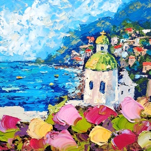 Amalfi Coast Oil Painting Positano Original Art Italy Seascape Impasto Artwork Wall Art Decor by ArtSenya