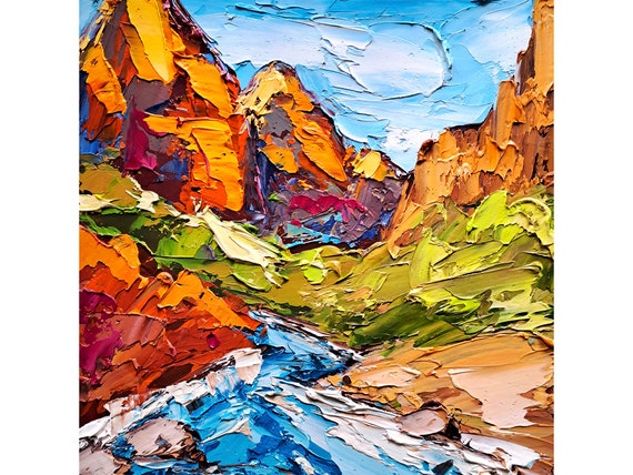 Zion National Park Oil Painting: Impasto Landscape Art, 10x10 - Etsy