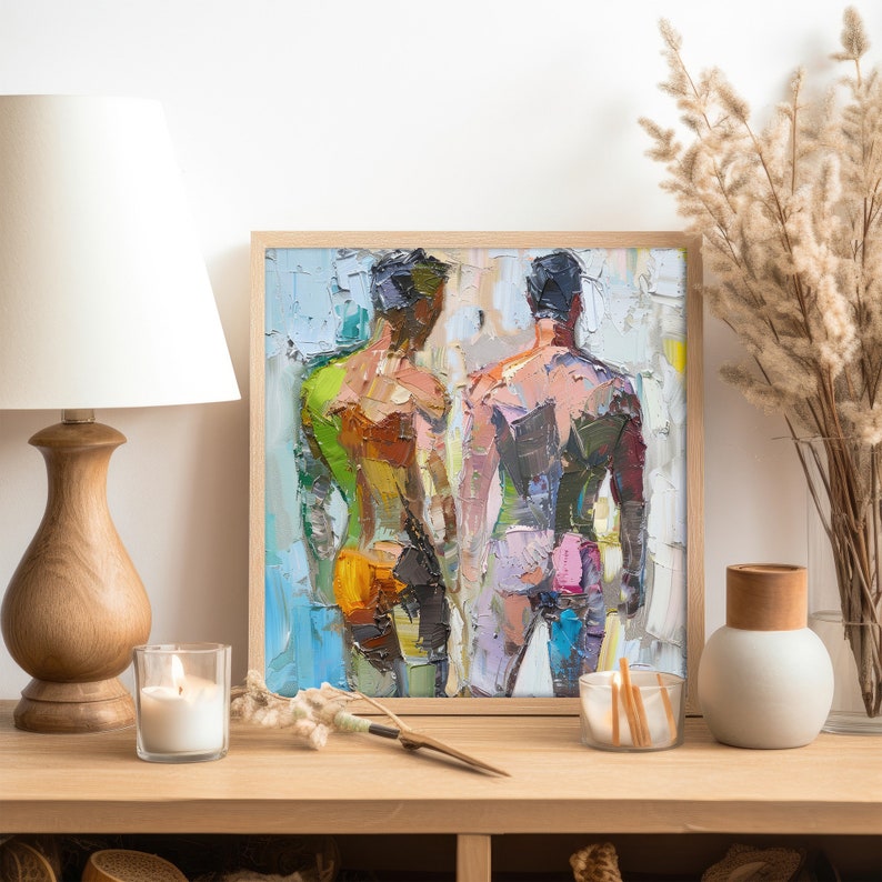 Gay Oil Painting Men Bodies Original Art Male Body Abstract Wall Art Couple Artwork Friendship Wall Decor Gifts for Him by ArtSenya image 6