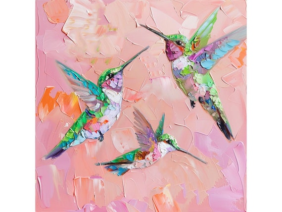 Hummingbird Oil Painting Original Fine Art Bird Artwork Gift by ArtSenya