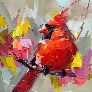 Red Cardinal Bird Oil Painting Animal Original Fine Art Nursery Decor Wall Art Gifts by ArtSenya