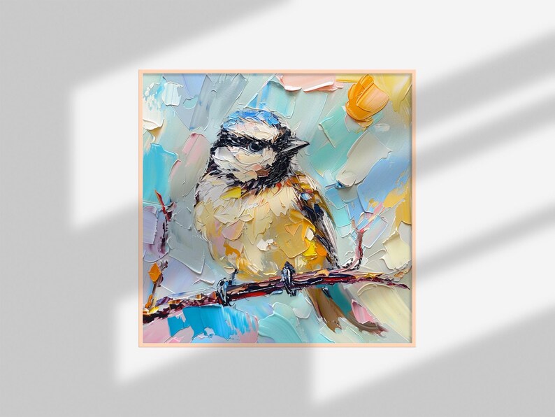 Chickadee Painting on Canvas Sparrow Canvas Impasto Artwork Small Birds