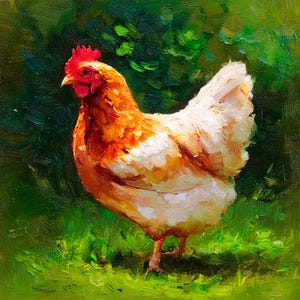 Chicken Oil Painting Original Farm Animal Art Rustic Rooster Wall Decor Country Kitchen Artwork Impasto Textured Hen Gift by ArtSenya