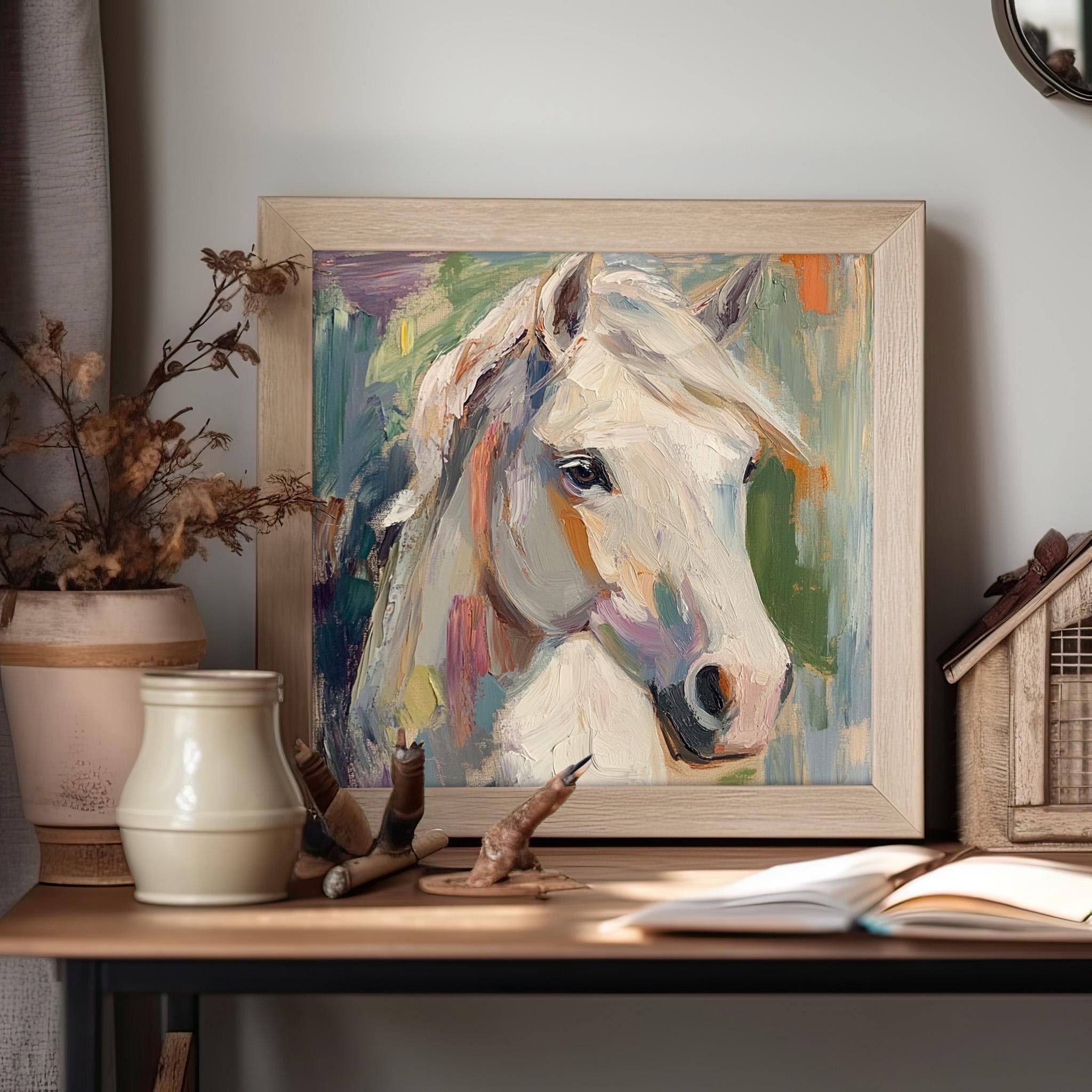 White Horse Oil Painting on Canvas Rustic Animal Art Gift - Etsy