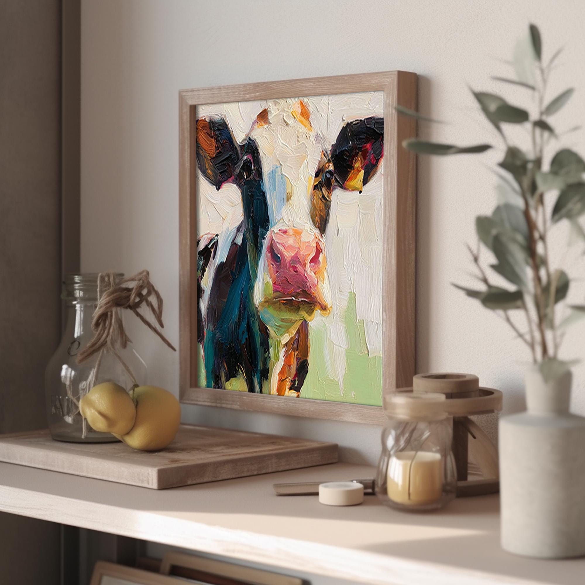 牛の絵：農場の動物の油絵、素朴な農家の装飾 - Etsy 日本