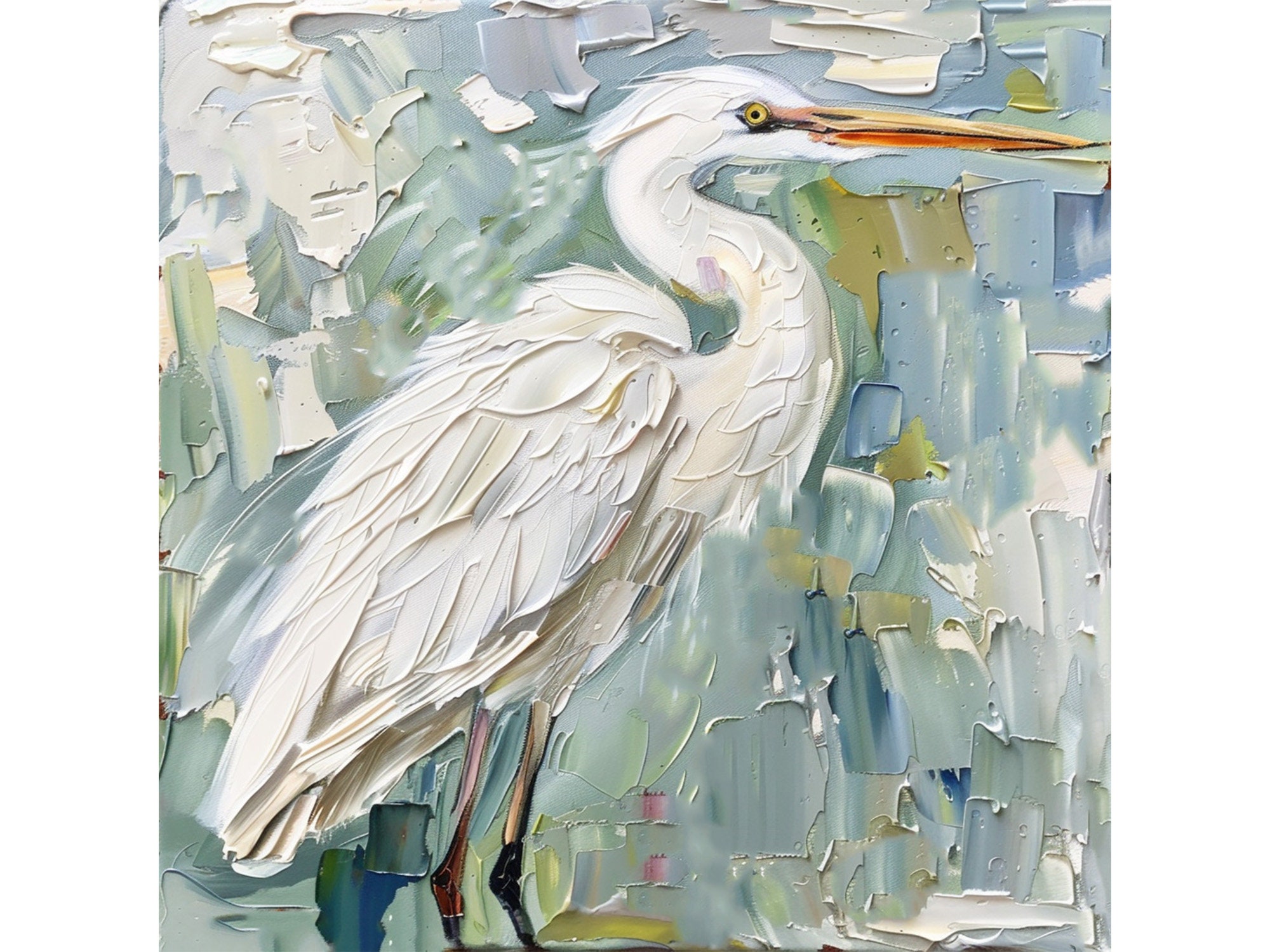 White Heron Original Painting Animals Original Art Birds Impasto Oil Artwork Gifts by ArtSenya