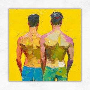 Gay Pride Oil Painting: Male Couple Impasto Art, LGBTQ Modern Decor