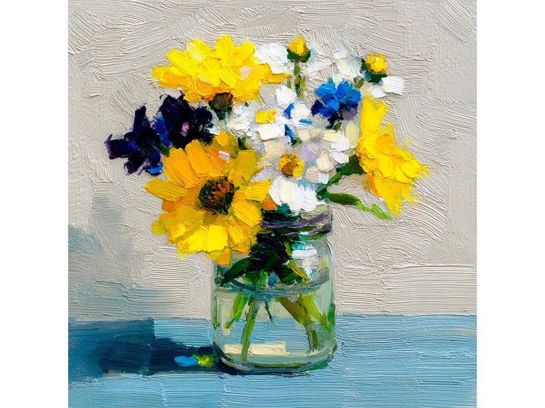 Wildflower Bouquet Oil Painting Original Floral Still Life Wall Art on ...