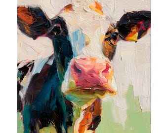 牛の絵：農場の動物の油絵、素朴な農家の装飾 - Etsy 日本