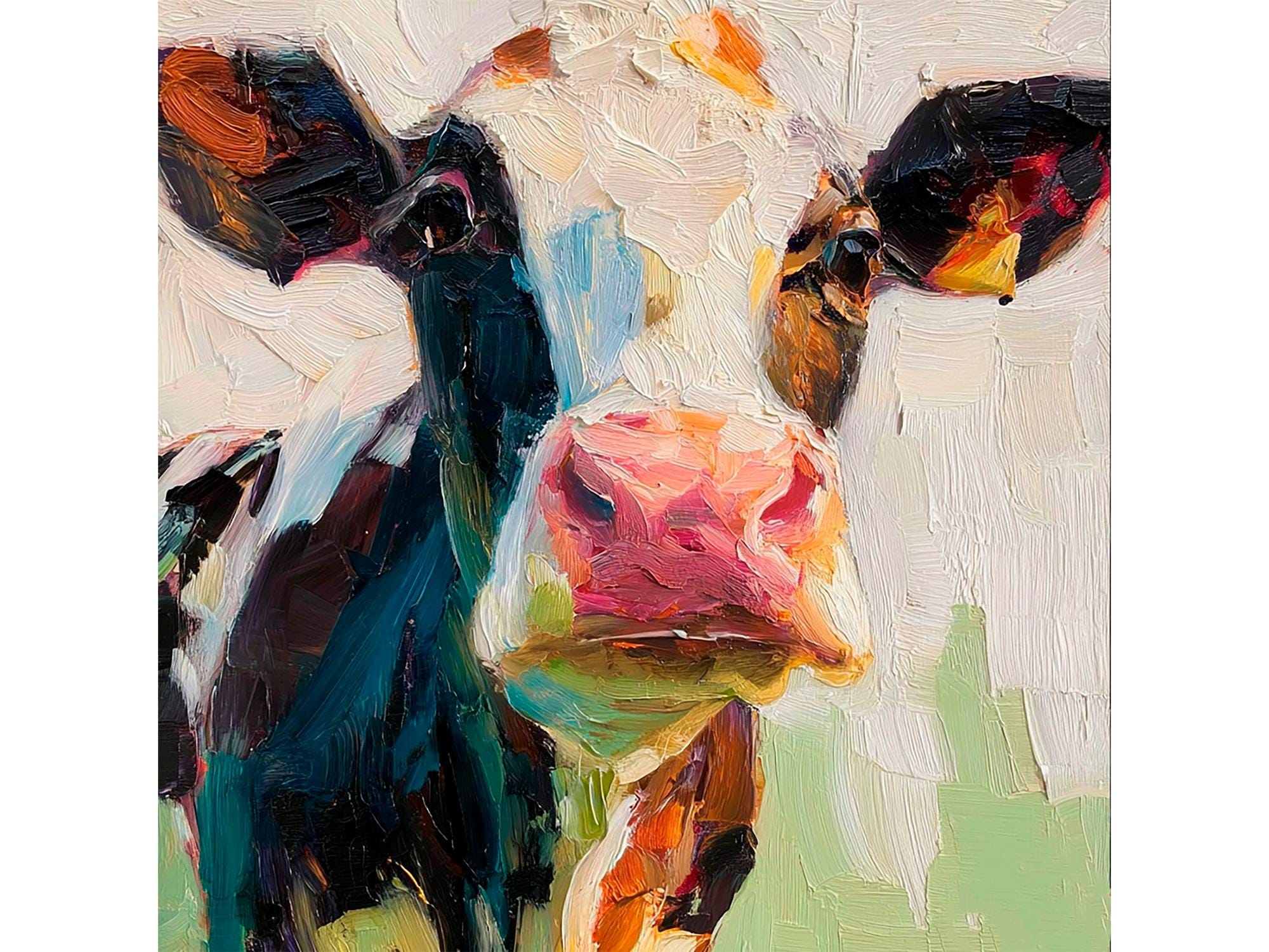 牛の絵：農場の動物の油絵、素朴な農家の装飾 - Etsy 日本