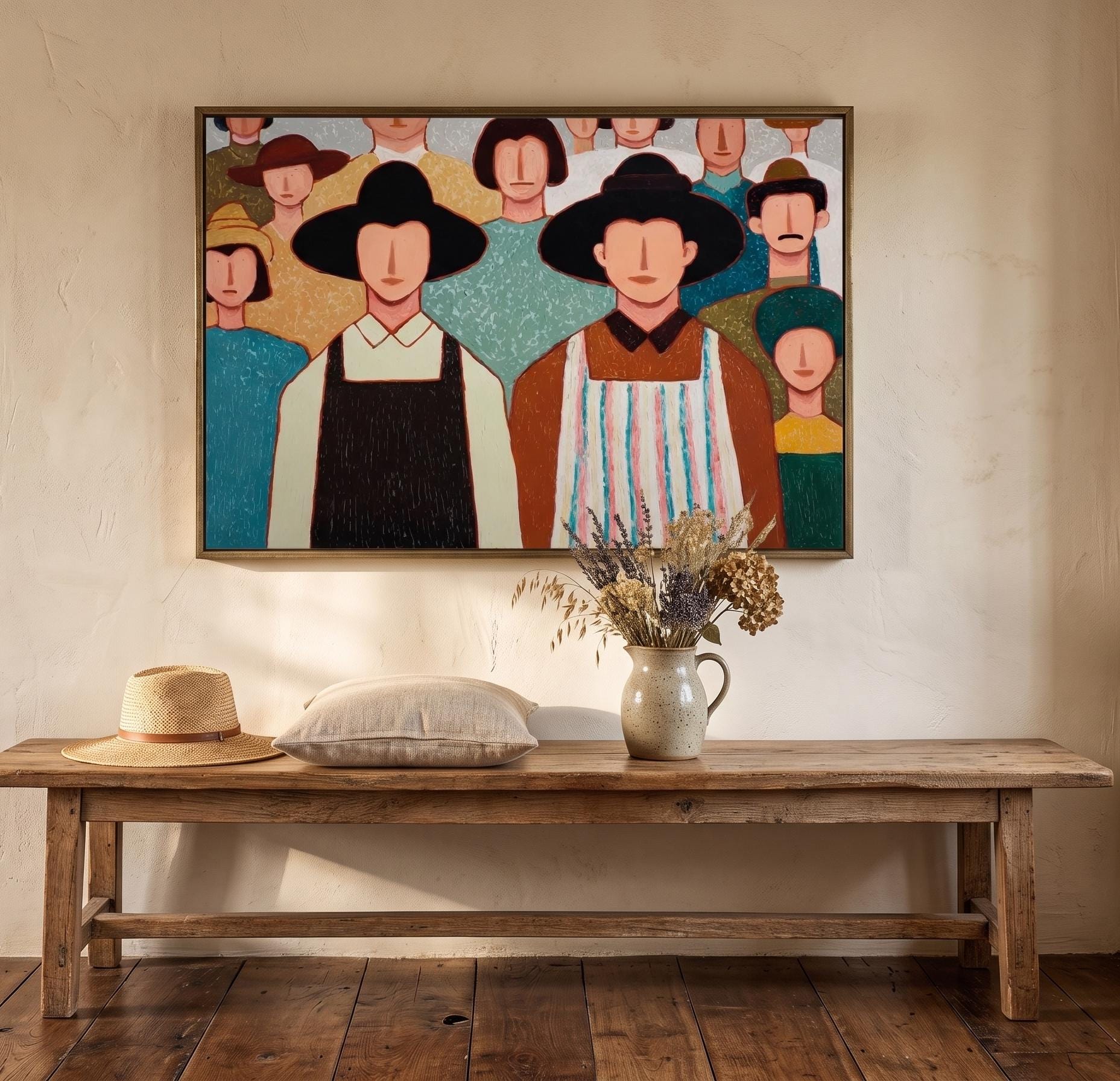 Muchachos Original Oil Painting Naive Figurative Wall Art Folk Portrait ...