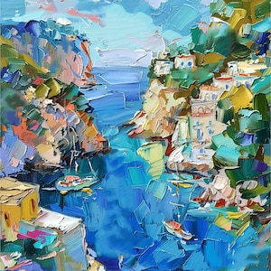 Capri Island Oil Painting On Canvas Sailboats Original Fine Art Italian Seascape Impasto Artwork Travel Gifts by ArtSenya