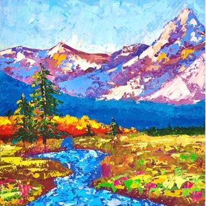 Rocky Mountains Painting Colorado Original Art Pine Trees Oil Painting Small Wall Art by ArtSenya