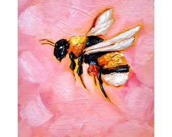 Honeybee Original Fine Art Painting Bee Oil Artwork Animals Wall Art