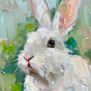 White Bunny Oil Painting on Canvas Rabbit Original Art Rustic Animals Artwork Pet Portrait Gifts for Pets by ArtSenya