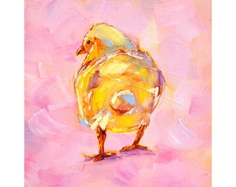 Kuikenolieverfschilderij: originele boerderijdieren kunst vogel muur kunst kinderkamer decor kunst cadeau door ArtSenya