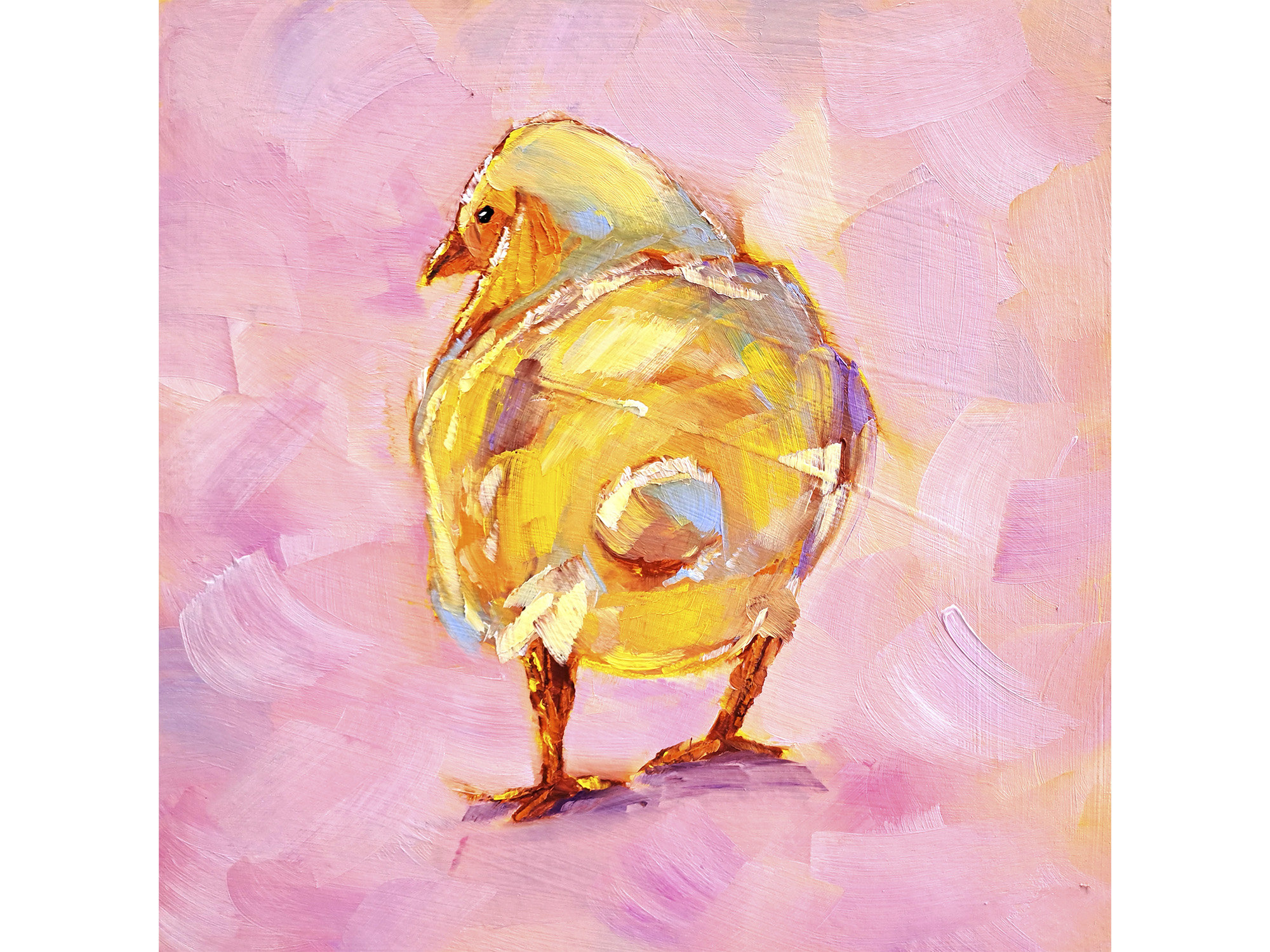 ひよこと卵の油絵 ひよこの油絵：ArtSenyaによるオリジナルの農場動物アート、鳥の壁