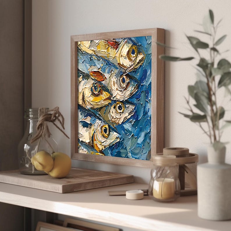 Sardine Oil Painting on Canvas Fish Impasto Original Fine Art
