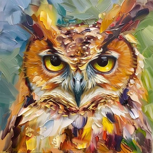 Owl Painting on Canvas Bird Portrait Original Art Animals Impasto Artwork Owl Wall Art Personalized Gifts Gifts for Her by ArtSenya