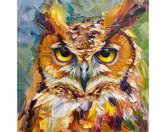 Owl Painting on Canvas Bird Portrait Original Art Animals Impasto Artwork Owl Wall Art Personalized Gifts Gifts for Her by ArtSenya