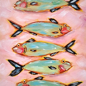 Sardine Fish Painting Animals Original Art Marine Artwork Kitchen Wall Art image 1