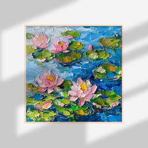 Water Lilies Oil Painting on Canvas Flowers Impasto Original Art Floral ...