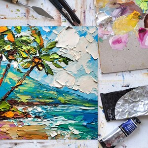Hawaii Oil Painting Palm Trees Original Fine Art Seascape Impasto Oil ...