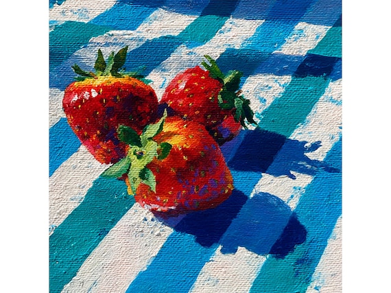 Strawberry Oil Painting: Realistic Summer Fruit Still Life, Kitchen Wall Art