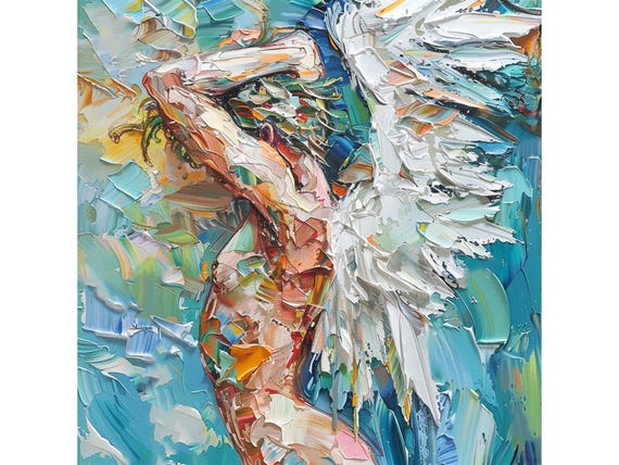 天使の男性の体のキャンバス上のインパスト絵画 ゲイキャンバスアート
