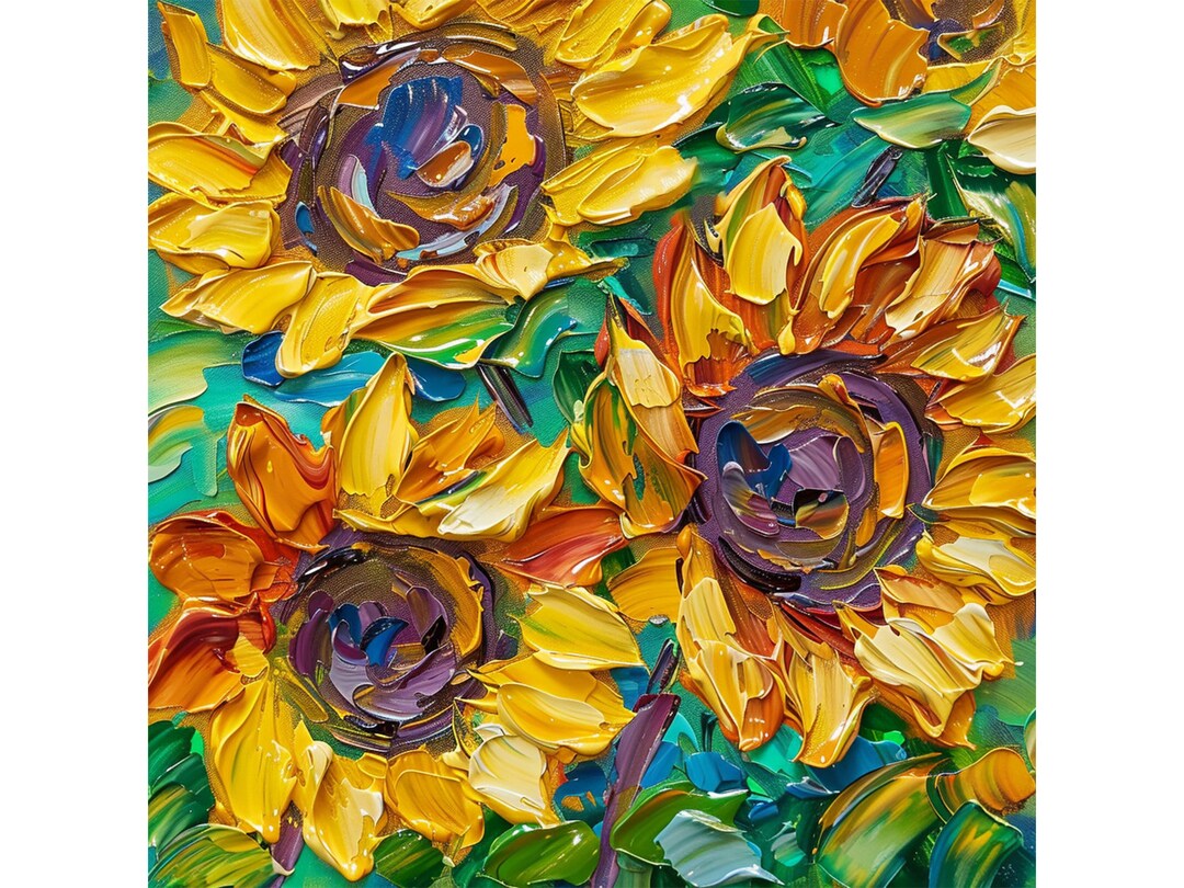 Sunflowers Textured Original Oil Painting Impasto Flowers Artwork ...