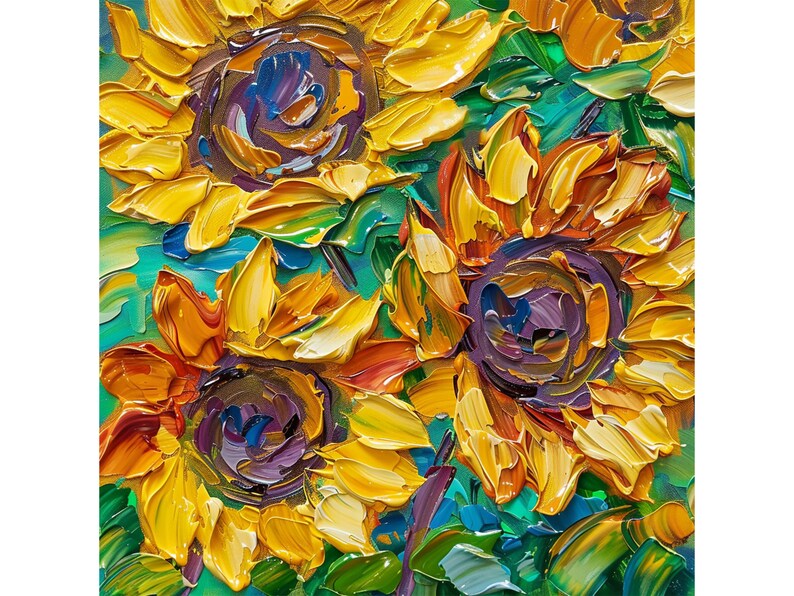 Sunflowers Textured Original Oil Painting Impasto Flowers Artwork ...
