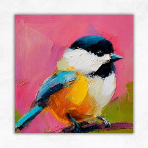 Bird Oil Painting Colorful Bird Art Small Songbird Wall Art Impasto Painting Animal Palette Knife Art by ArtSenya