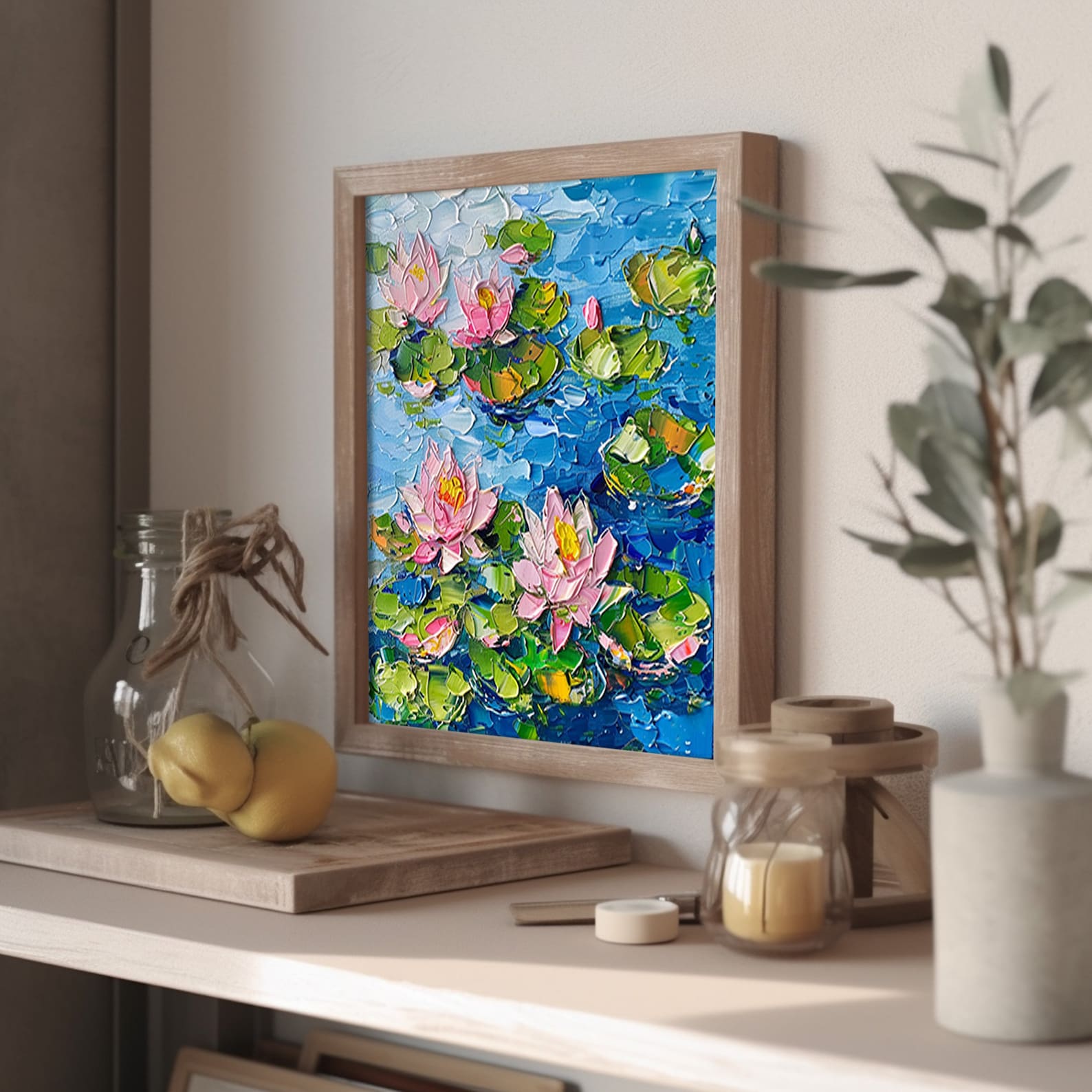 Water Lilies Oil Painting on Canvas Flowers Impasto Original Art Floral ...
