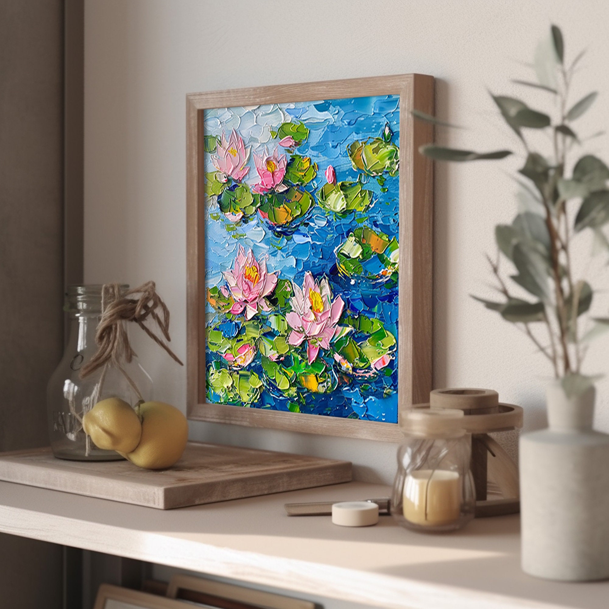Water Lilies Oil Painting on Canvas Flowers Impasto Original Art Floral ...