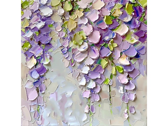 藤の油絵 花のインパスト オリジナルアート 花 油絵 キッチン 壁アート