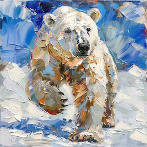 シロクマの絵画 動物 厚塗り オリジナルアート クマのアートワーク 動物の肖像画 壁飾り パーソナライズギフト ArtSenya