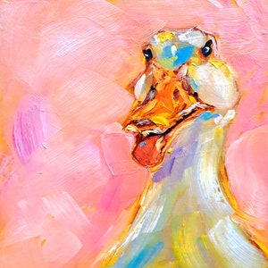Goose Oil Painting White Duck Original Art Farm Animals Artwork Nursery Wall Art Decor Personalized Gifts by ArtSenya