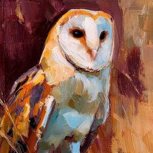 Barn Owl Painting Impasto Wall Art Owl Oil Painting on Canvas Rustic Bird Art Wildlife Animal Decor Gift by ArtSenya