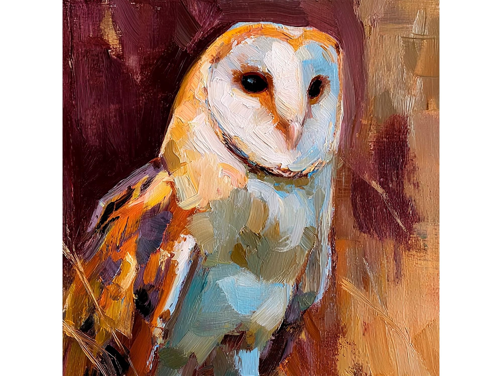 Barn Owl Painting Impasto Wall Art Owl Oil Painting on Canvas Rustic Bird Art Wildlife Animal Decor 
