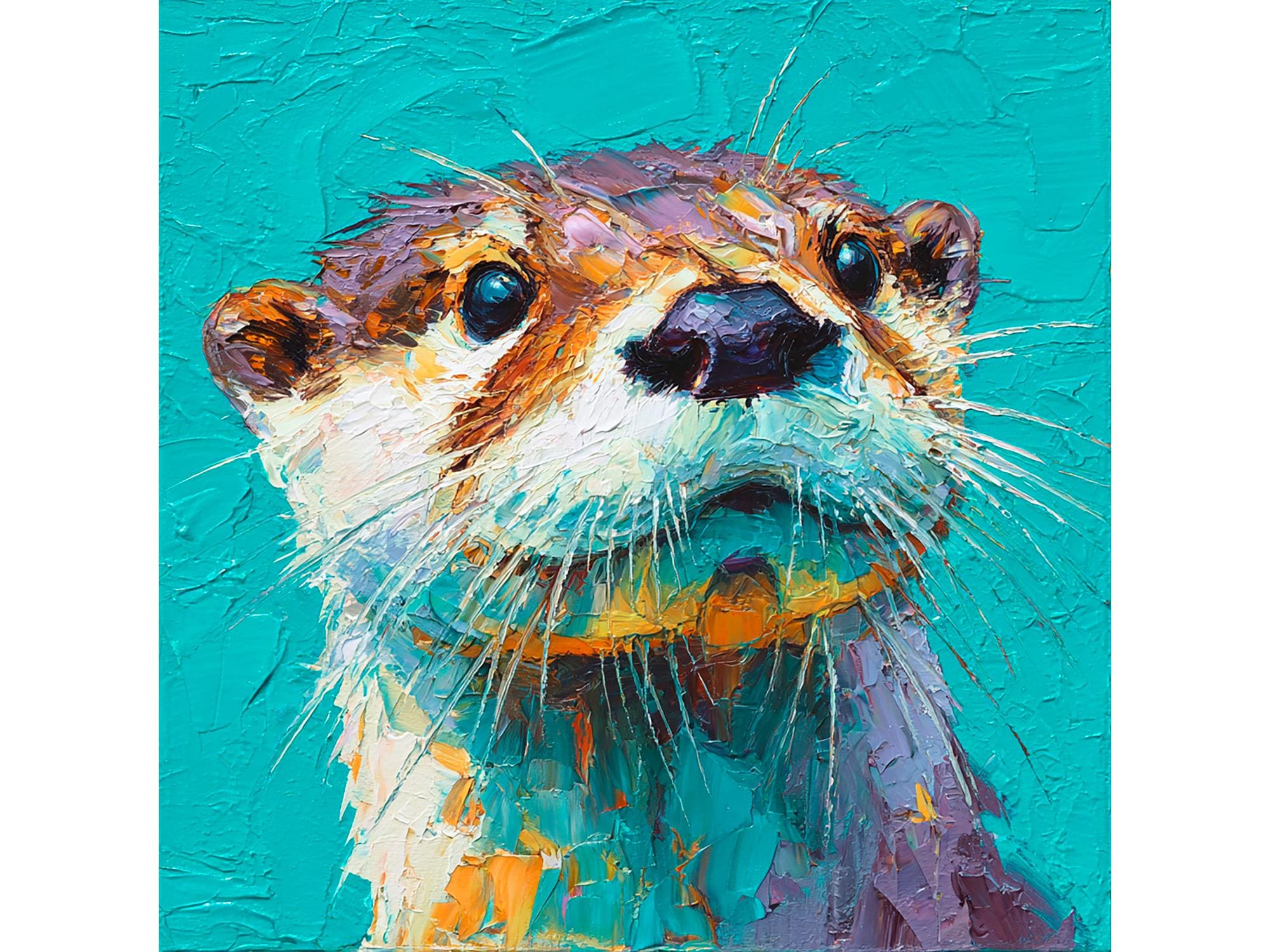 インパストカワウソの絵画：カラフルな野生動物の油絵、子供部屋の装飾
