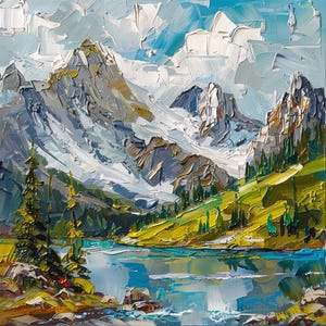 Montagne Rocciose Dipinto ad olio su tela Alberi di pino Arte murale Impasto Montagne Opera d&#39;arte Dipinti da viaggio Regali di ArtSenya