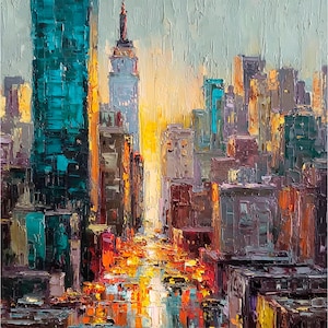 New York City Map Impasto Gemälde NYC Urban Skyline Kunst Palettenmesser Ölgemälde New York Style Wanddekor Geschenk von ArtSenya