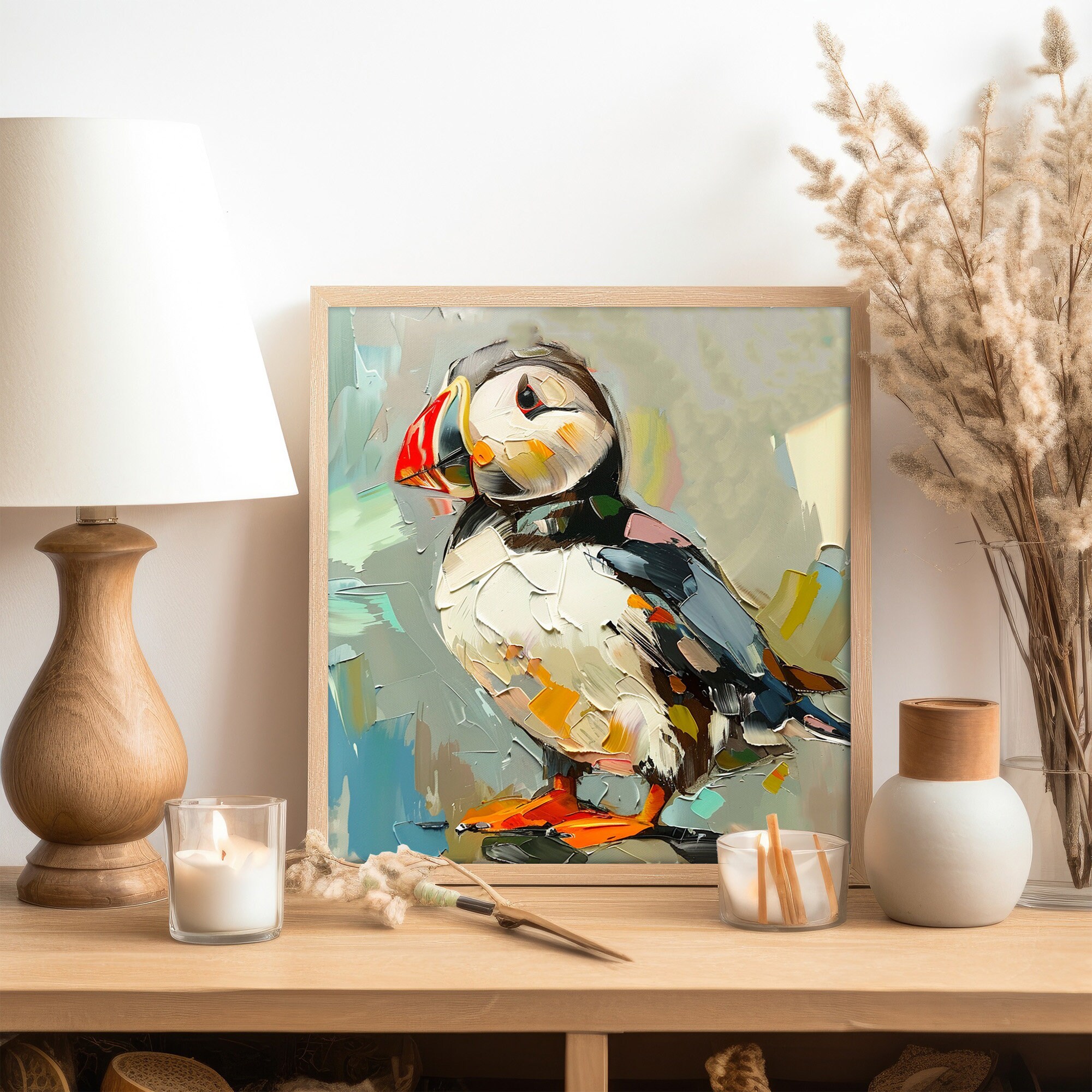 パフィン インパスト ペインティング 動物 オリジナルアート 鳥の