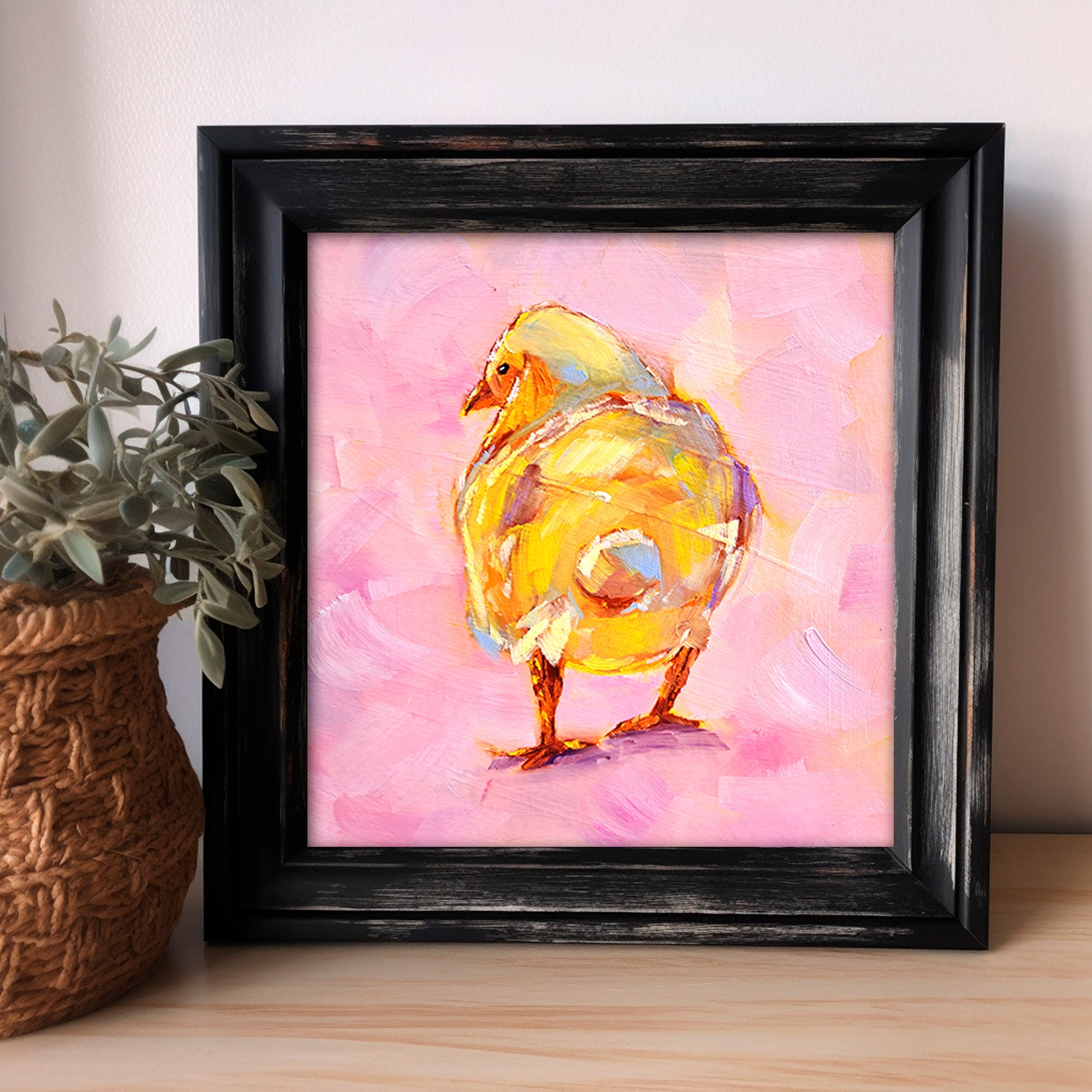 ひよこの油絵：ArtSenyaによるオリジナルの農場動物アート、鳥の壁